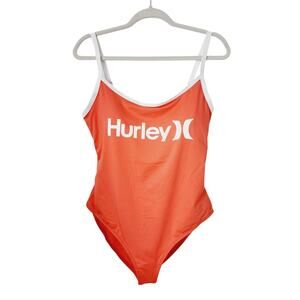 Hurley Coral Orange & White Logo One-Piece Swimsuit  2X